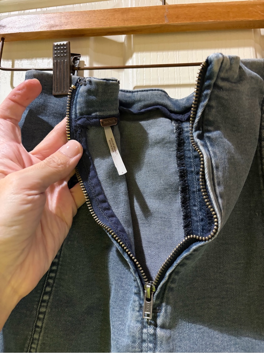 Free People Washed Blue Denim Panel Mini Skirt - Picture 3 of 7